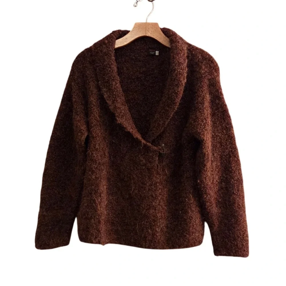 Tabask Handknit Alpaca + Wool Sweater, Cinnamon Brown Bouclé, Made in Peru Sz S - Picture 2 of 11